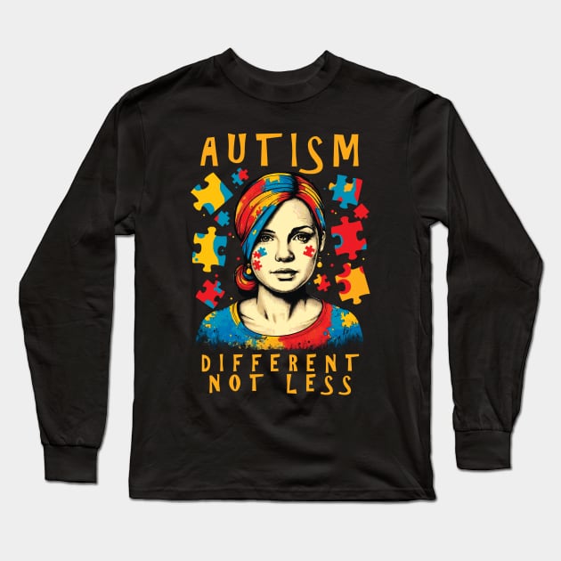 Different Not Less | Autism Awareness Positive Quote Long Sleeve T-Shirt by TMBTM